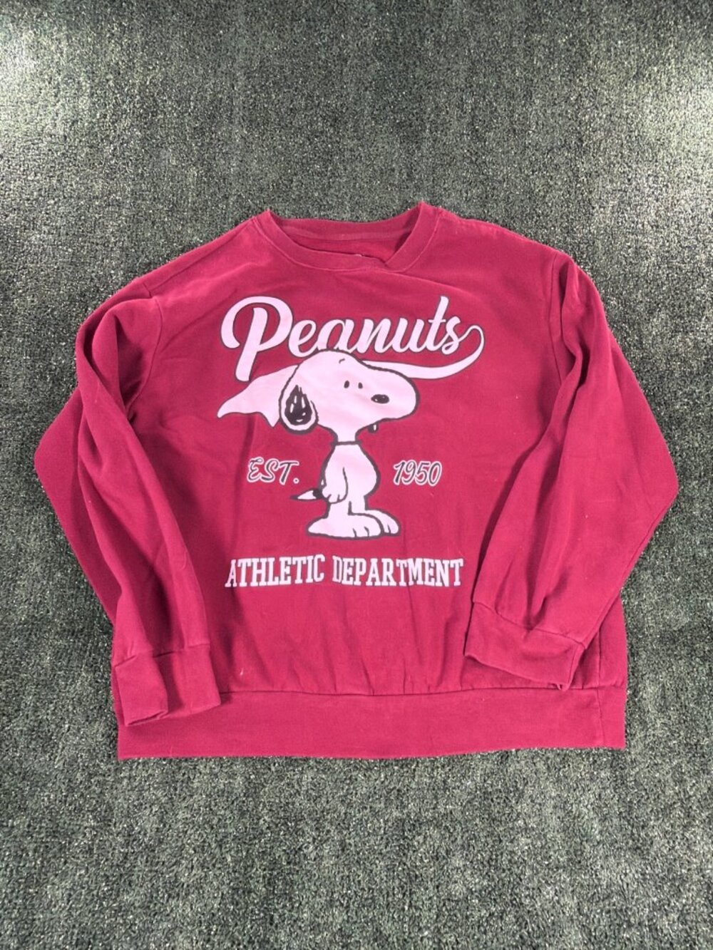 Peanuts Snoopy Athletic Dept Est 1950 Crewneck Sweatshirt Women's L Burgundy